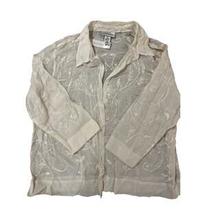 NWT Pursuits Sheer Floral Embroidered Woman’s Blouse Size XL